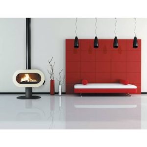 Poêle à bois FIFTY SUR PIED Émaillé INVICTA – Fonte Ivoire, 10 kW, Flamme Verte 7 étoiles – Image 3