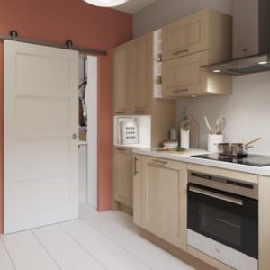 Porte coulissante Connemara 4 panneaux blanc 83x204 cm - Style Shaker, MDF, avec poignée incluse – Image 3