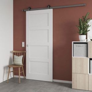 Porte coulissante Connemara 4 panneaux blanc 83x204 cm - Style Shaker, MDF, avec poignée incluse – Image 4